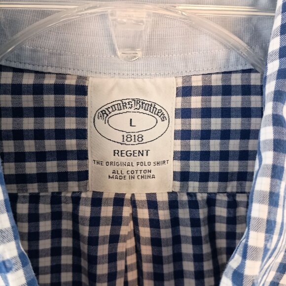 Brooks Brothers Regent L Blue Check Long Sleeve Button Down 100% Cotton Shirt - Picture 4 of 5